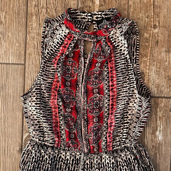 Angie Women Bohemian Wide Leg Jumpsuit Mock Neck Keyhole Detail Size S Artsy Vtg - Picture 5 of 7